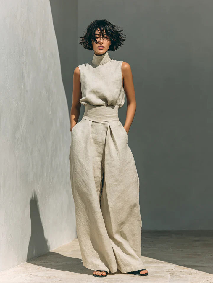 Flo | Minimalist Set of Sleeveless Blouse and Wide-Leg Trousers