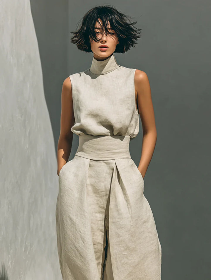 Flo | Minimalist Set of Sleeveless Blouse and Wide-Leg Trousers
