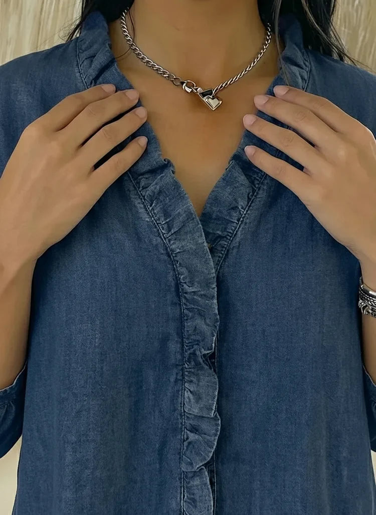 Vera | Casual Denim Shirt With V Neck