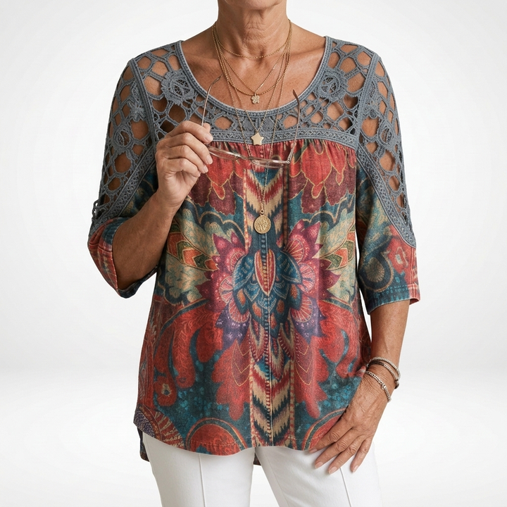 Elara | Boho Ethnic Print Blouse