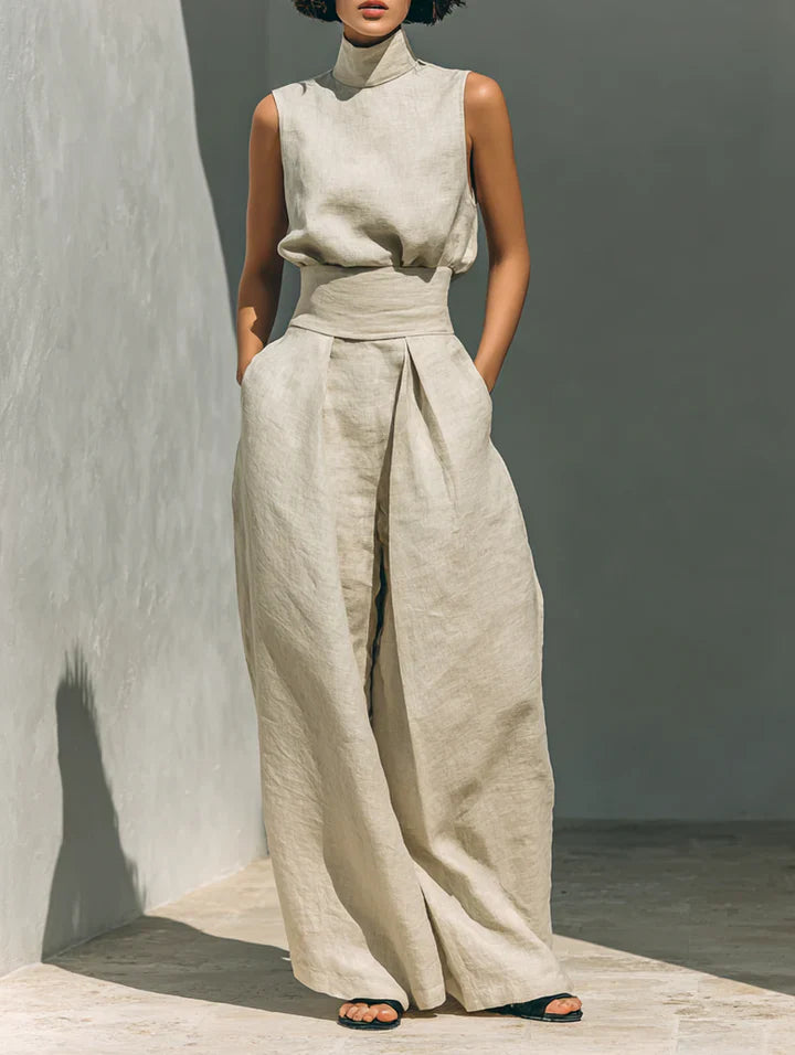 Flo | Minimalist Set of Sleeveless Blouse and Wide-Leg Trousers