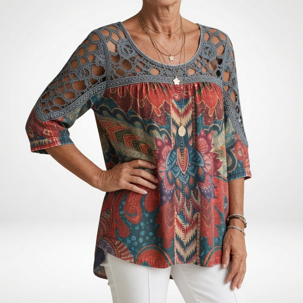 Elara | Boho Ethnic Print Blouse