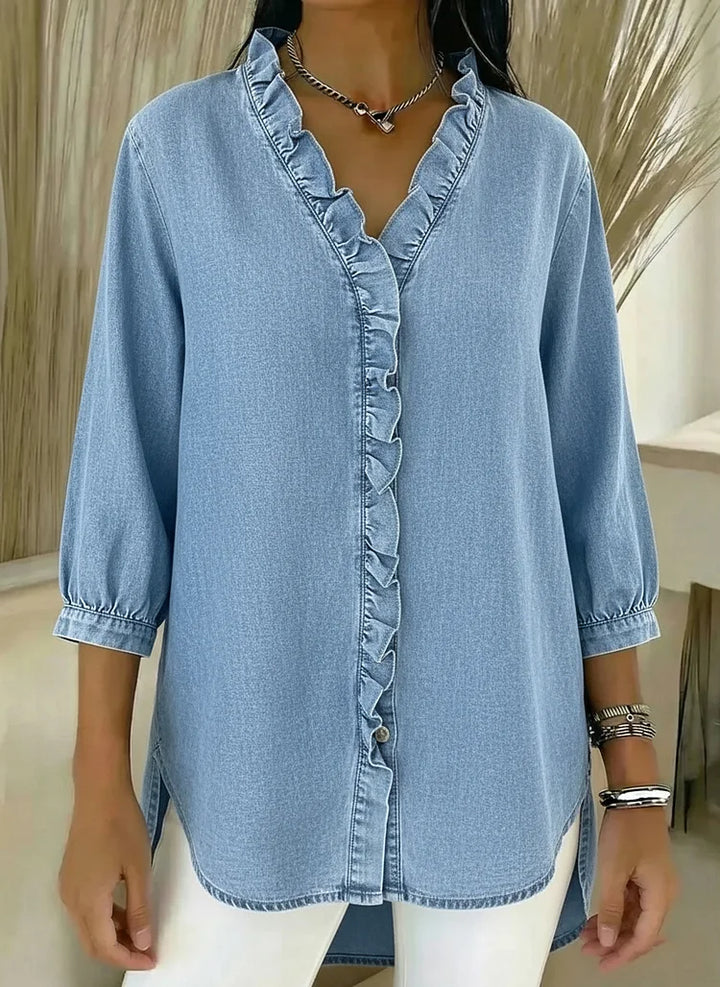 Vera | Casual Denim Shirt With V Neck