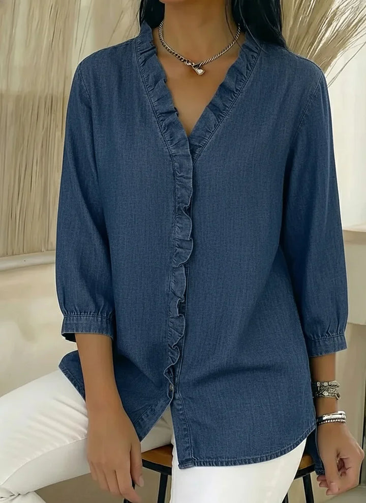 Vera | Casual Denim Shirt With V Neck