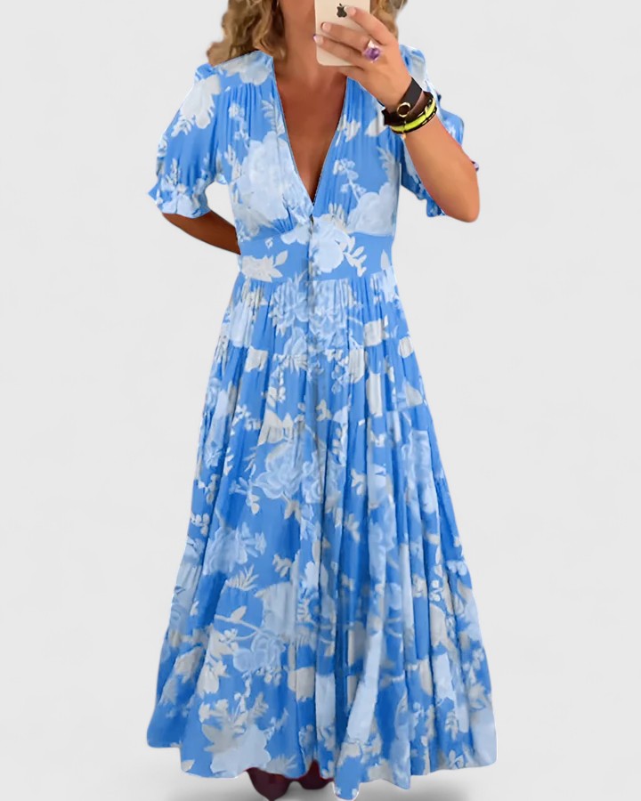 Valentina | Elegant Floral Dress with V-Neck