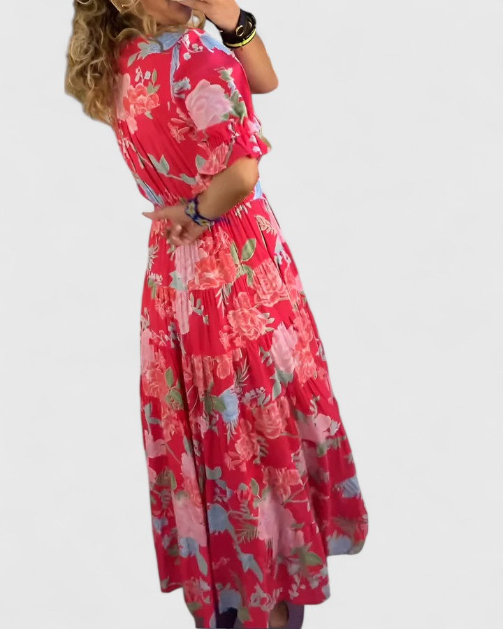 Valentina | Elegant Floral Dress with V-Neck