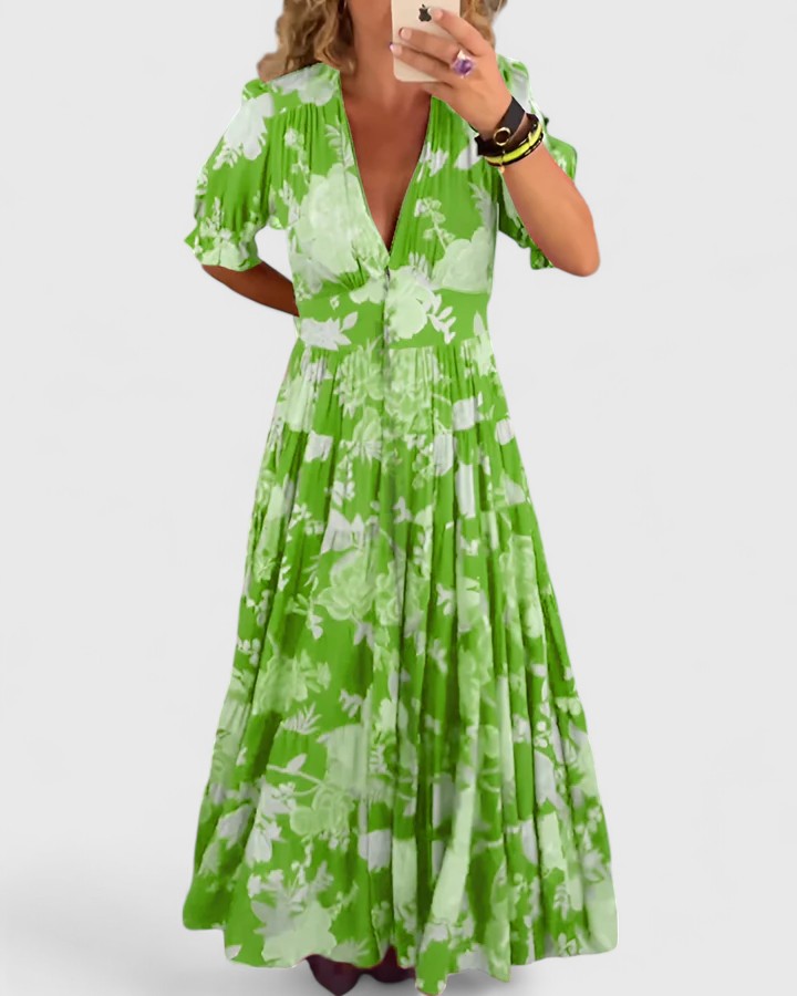 Valentina | Elegant Floral Dress with V-Neck