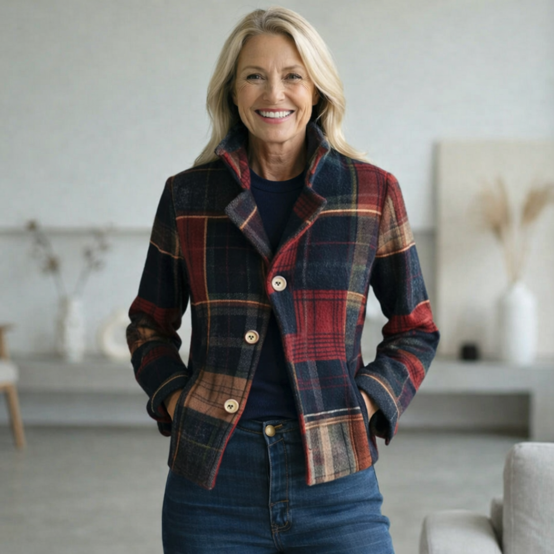Natalie | Plaid Mid-Season Coat with Stand Collar