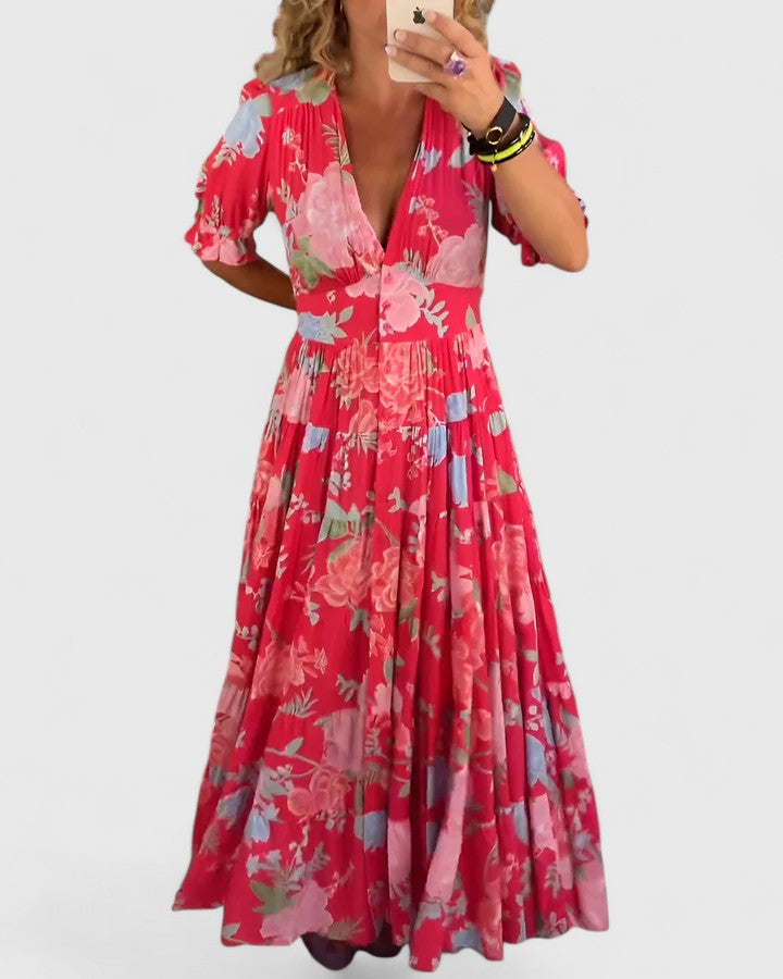 Valentina | Elegant Floral Dress with V-Neck