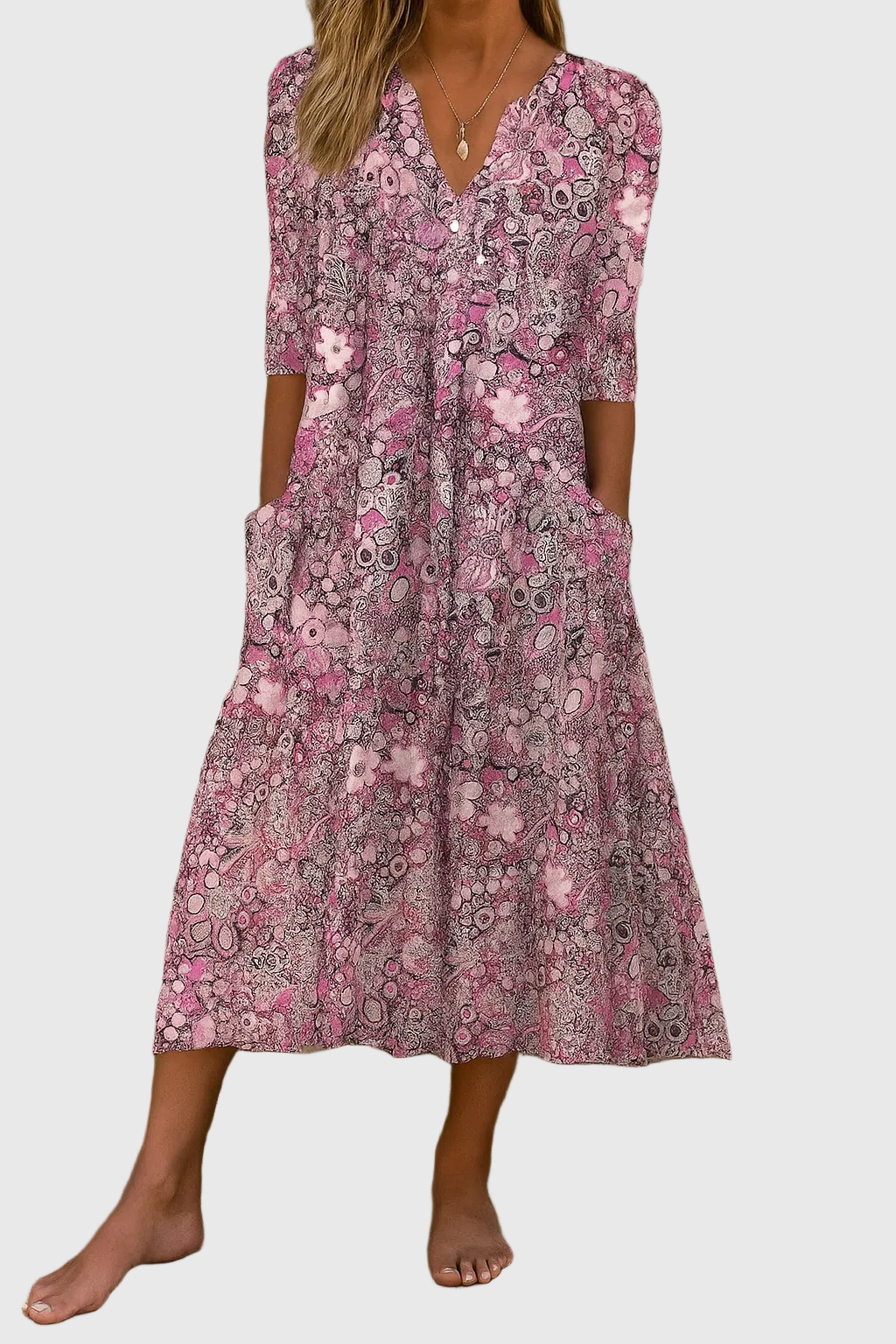 Rosa | Elegant Midi Dress with V-Neckline