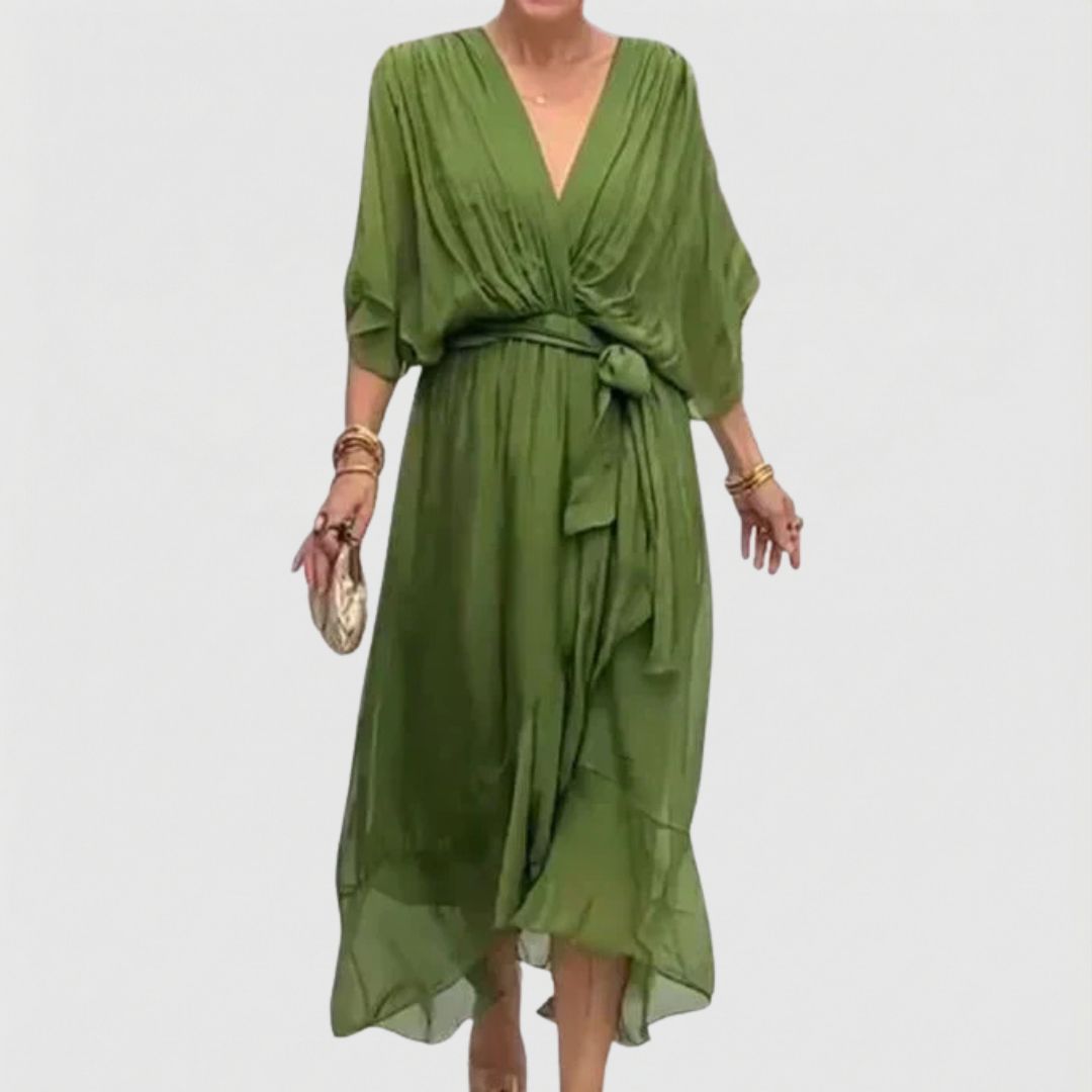Elizabeth | Chic Soft V-Neck Silk Dress