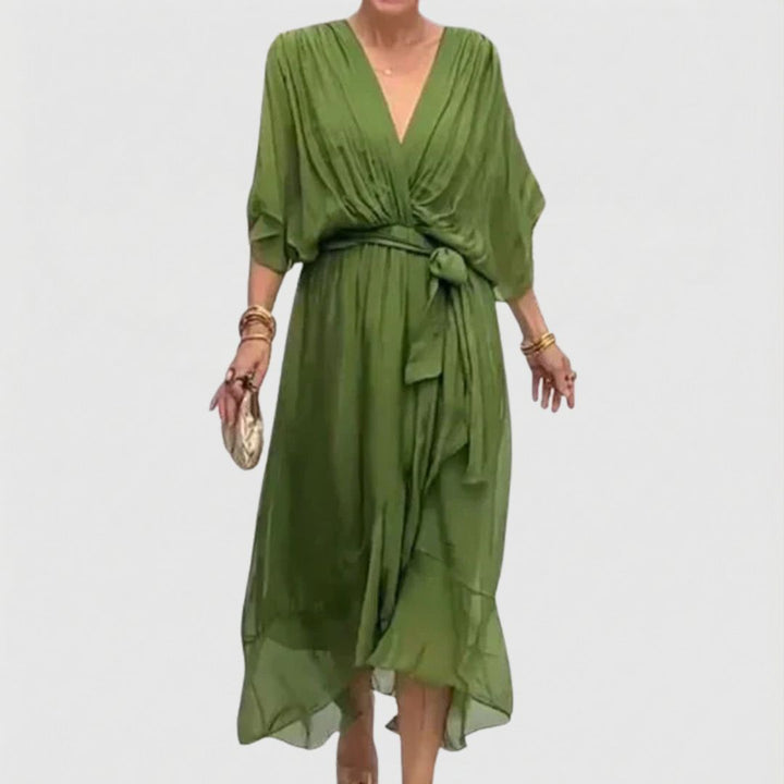 Elizabeth | Chic Soft V-Neck Silk Dress