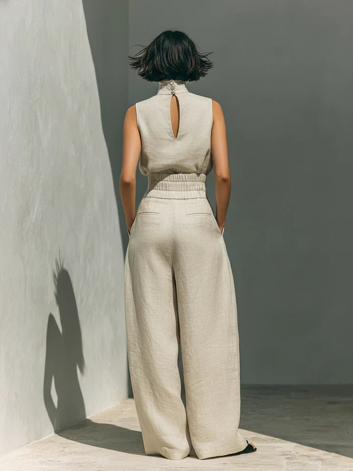 Flo | Minimalist Set of Sleeveless Blouse and Wide-Leg Trousers