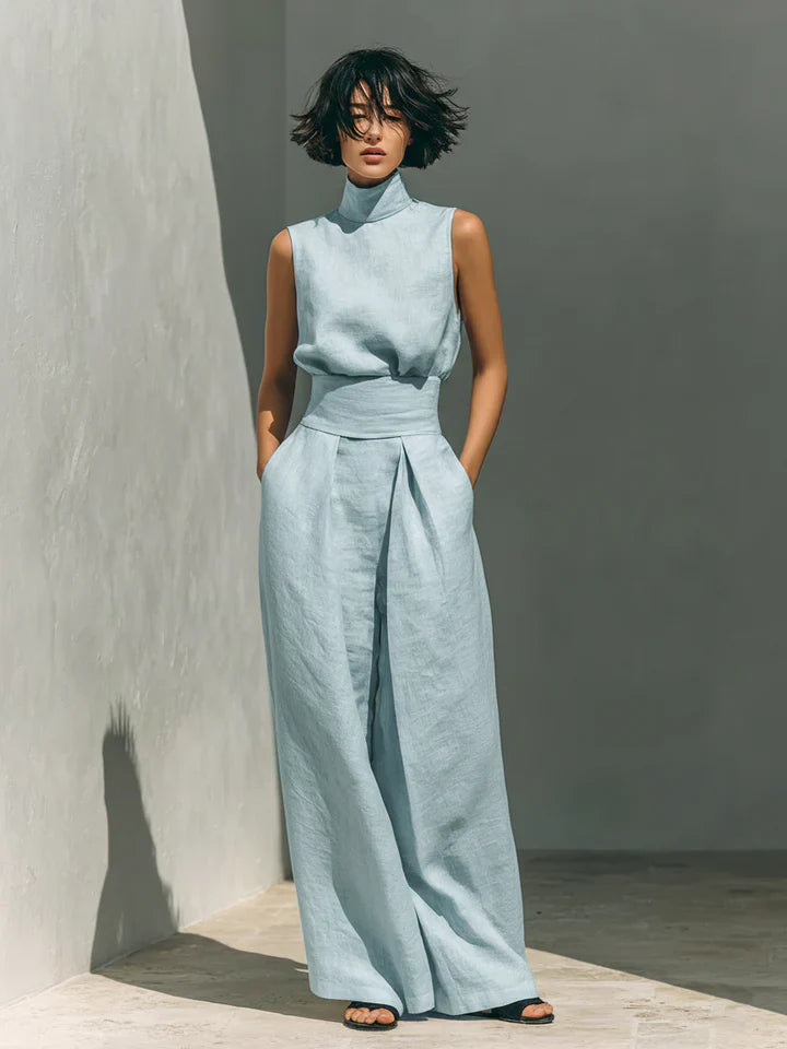 Flo | Minimalist Set of Sleeveless Blouse and Wide-Leg Trousers