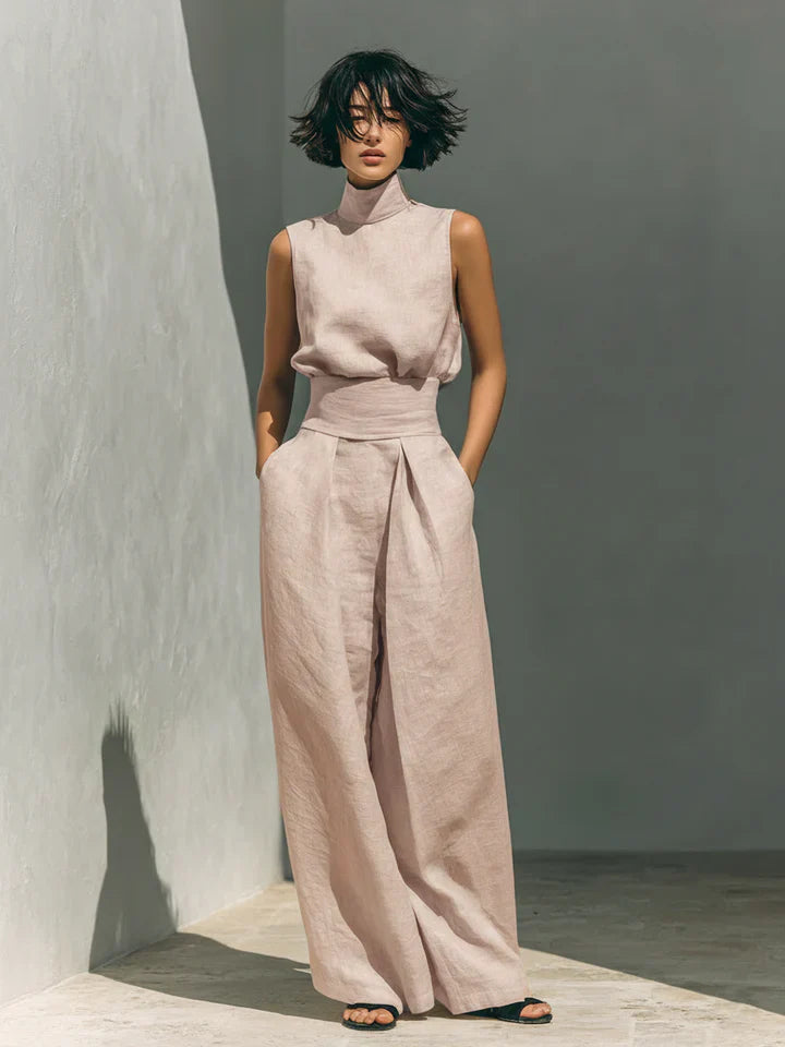 Flo | Minimalist Set of Sleeveless Blouse and Wide-Leg Trousers