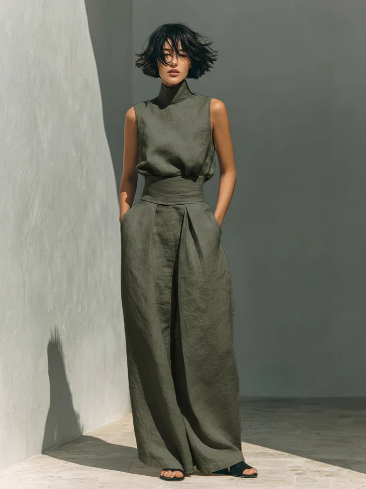 Flo | Minimalist Set of Sleeveless Blouse and Wide-Leg Trousers
