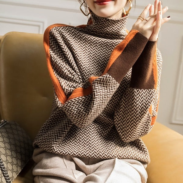 Claire | Turtleneck Sweater with Contrast Stripes