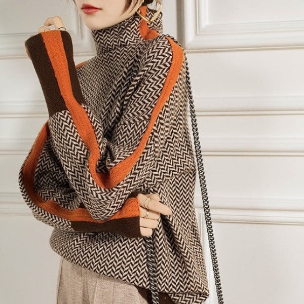 Claire | Turtleneck Sweater with Contrast Stripes