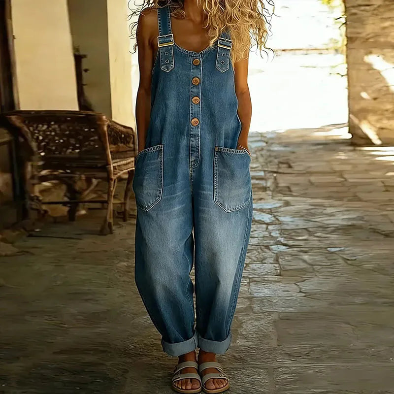 Saylor | Vintage Soft Cotton Denim-Look Overalls