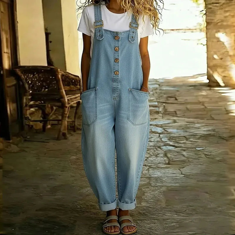 Saylor | Vintage Soft Cotton Denim-Look Overalls