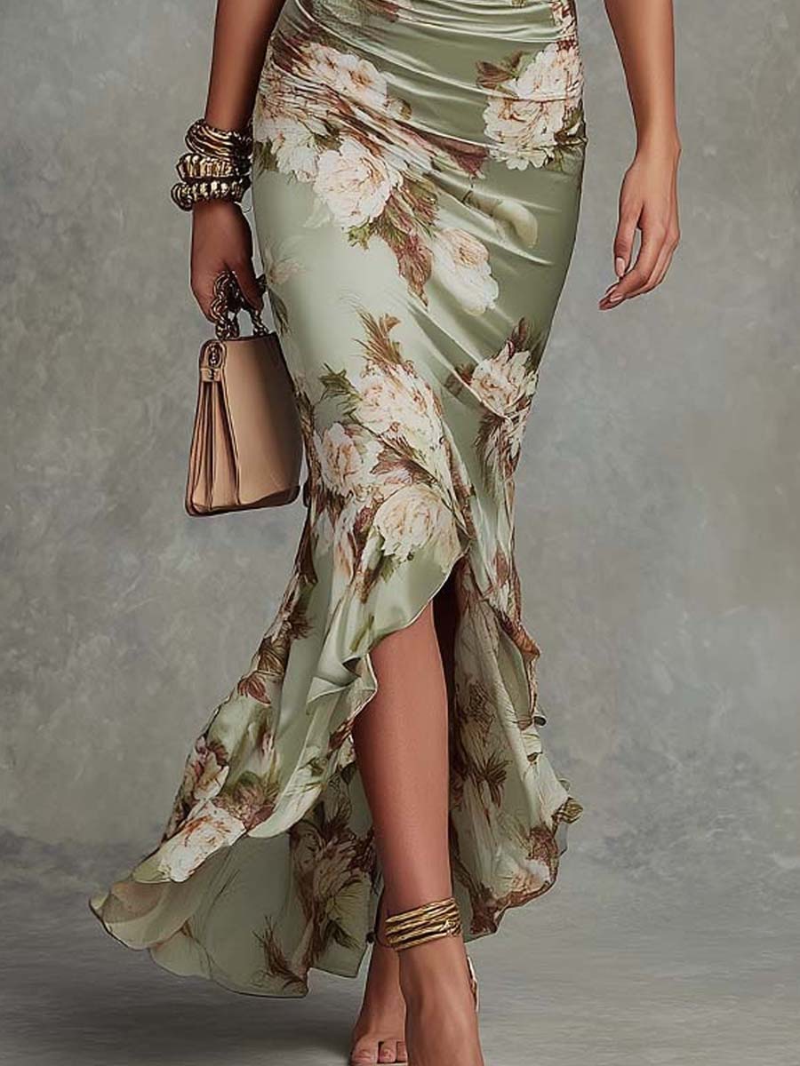 Savannah | Long Floral Print Satin Dress