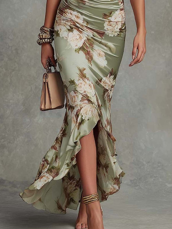 Savannah | Long Floral Print Satin Dress