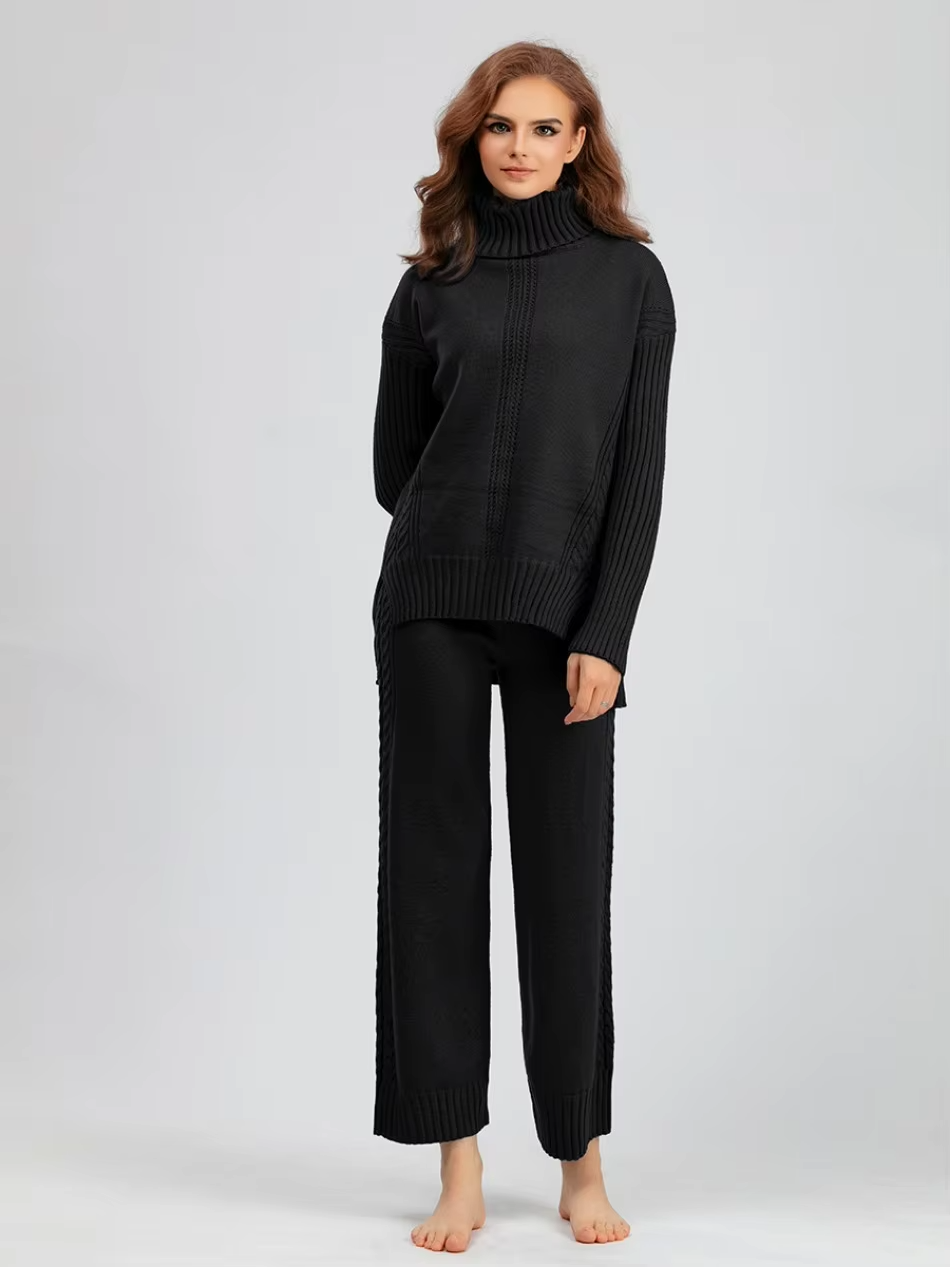 Scarlett™ - Stylish High-neck Pullover Sweater with Loose Pants Set