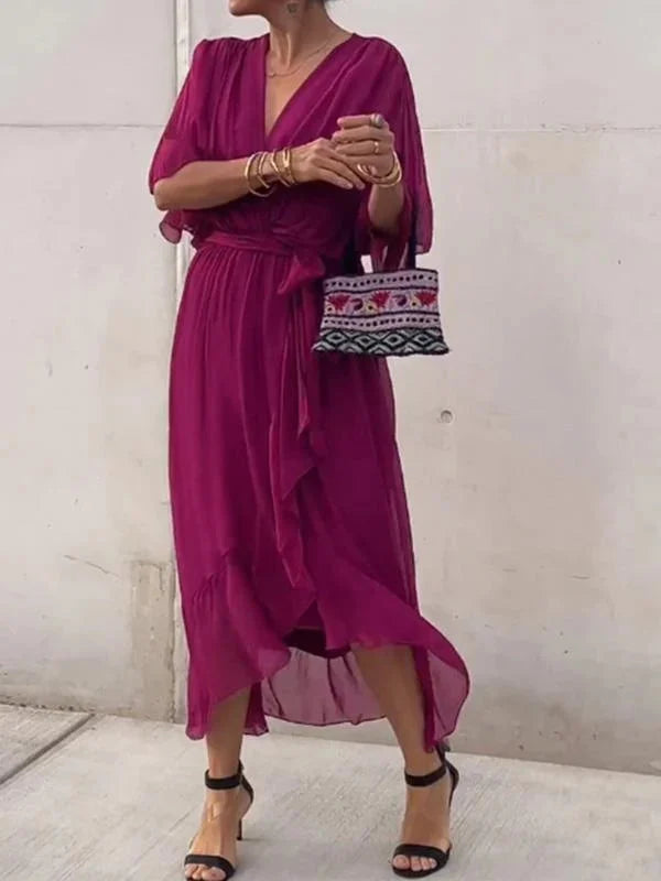 Elizabeth | Chic Soft V-Neck Silk Dress