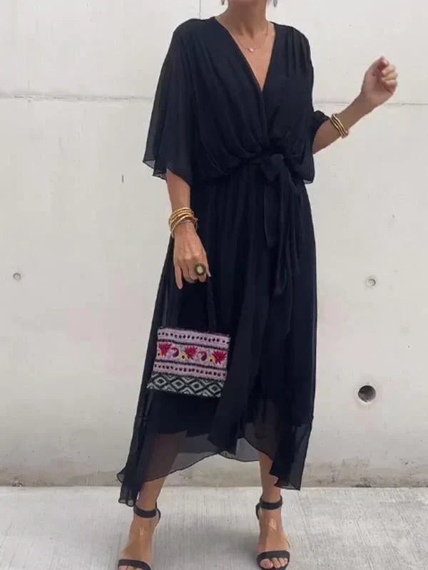 Elizabeth | Chic Soft V-Neck Silk Dress