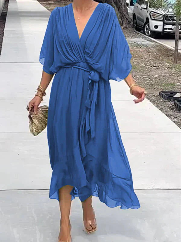 Elizabeth | Chic Soft V-Neck Silk Dress