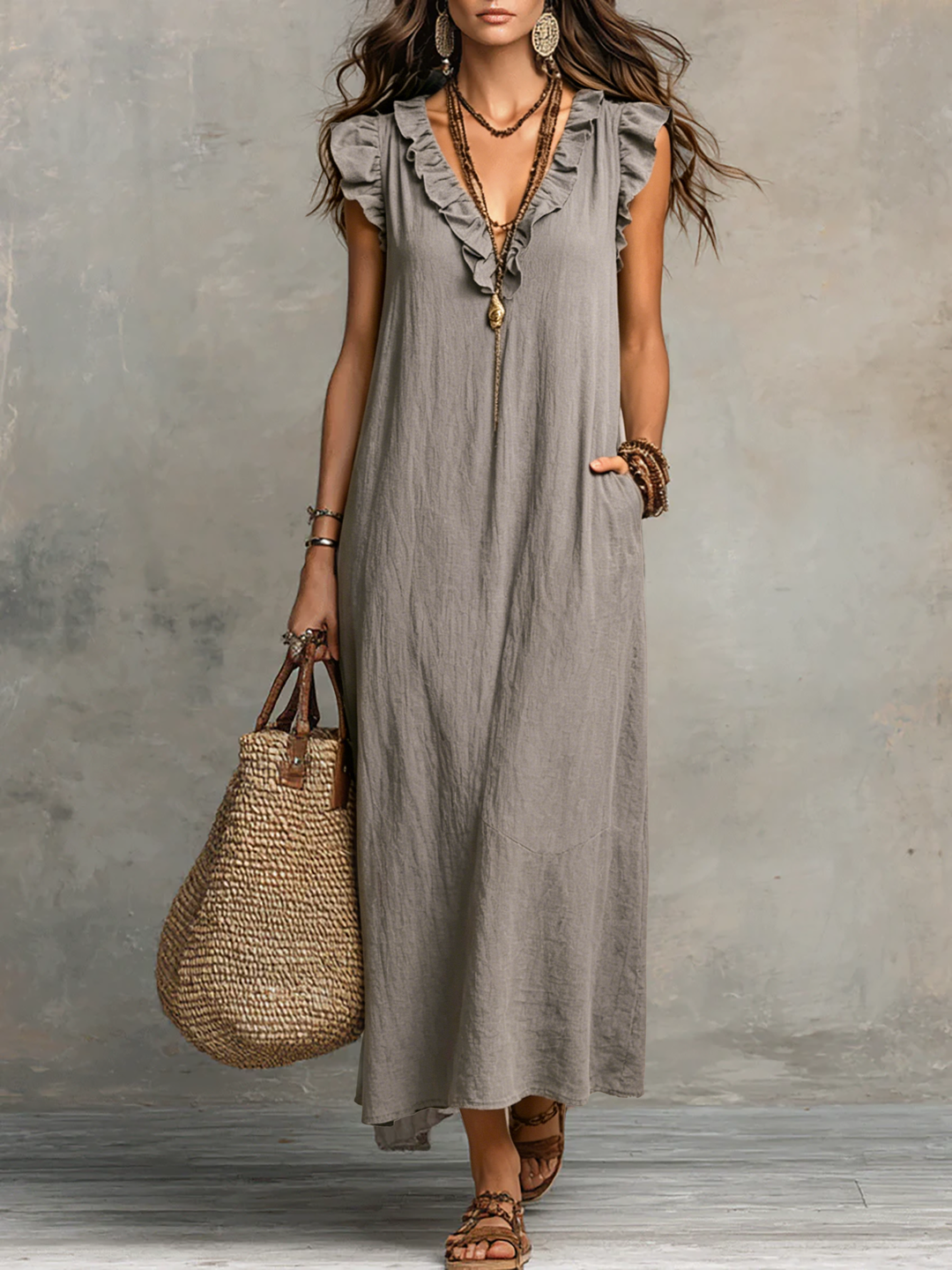 grey flowy maxi dress Grey Multi Floral Print Maxi Dress X30150