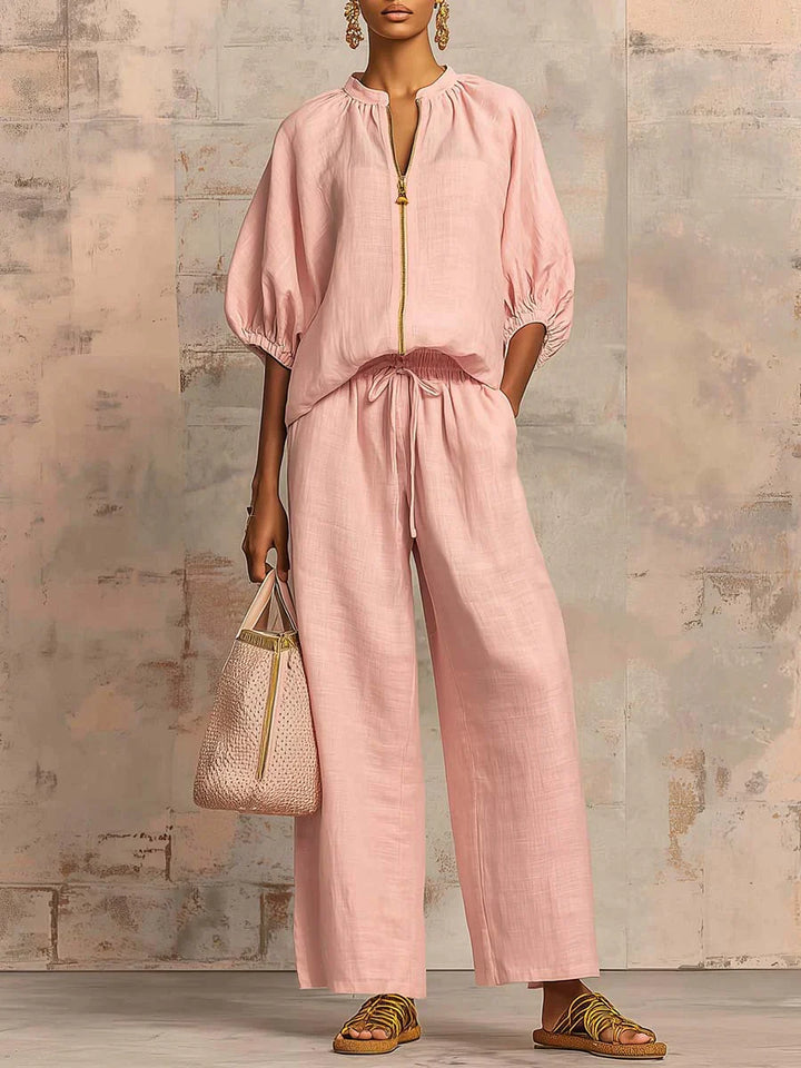 Alba | Two-Piece Set: Relaxed Style Shirt and Wide-Leg Pants