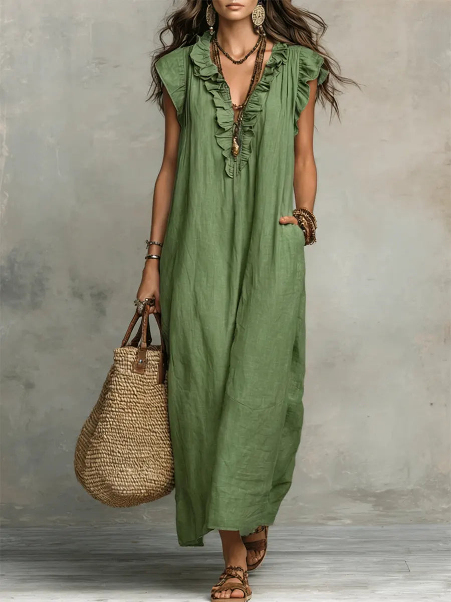 Corin | Flowy Linen Boho Maxi Dress