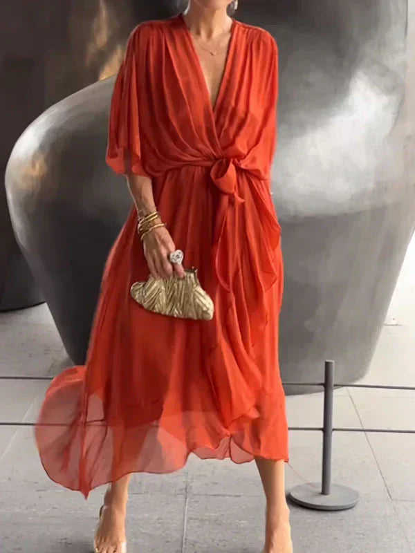 Elizabeth | Chic Soft V-Neck Silk Dress