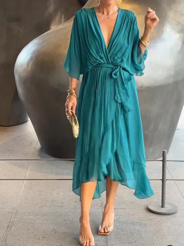 Elizabeth | Chic Soft V-Neck Silk Dress