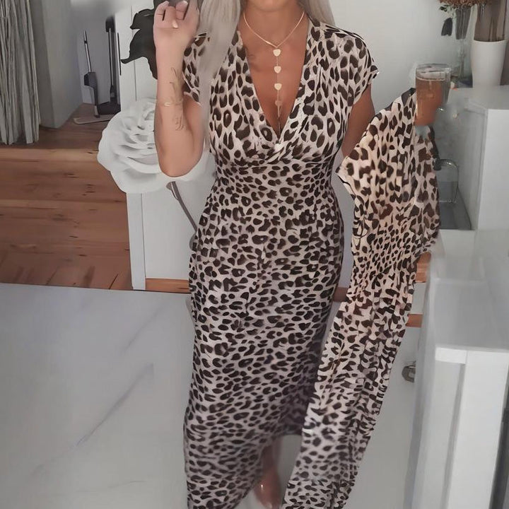 Kelly | Leopard Print V-Neck Maxi Dress